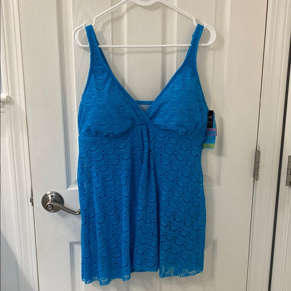 Teal Slit Front Lace topped Bathing Suit